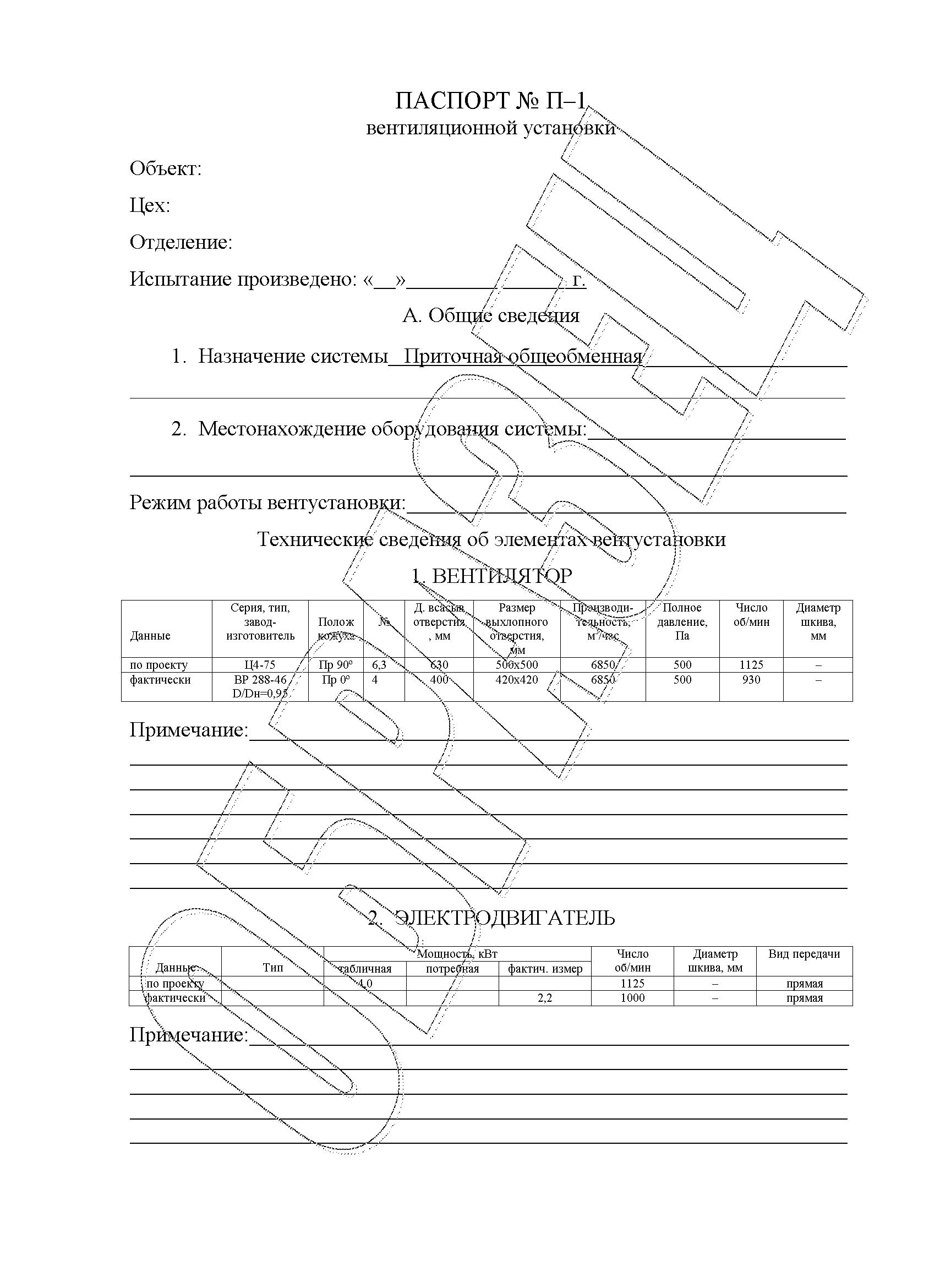 Паспорт вентсистеми
